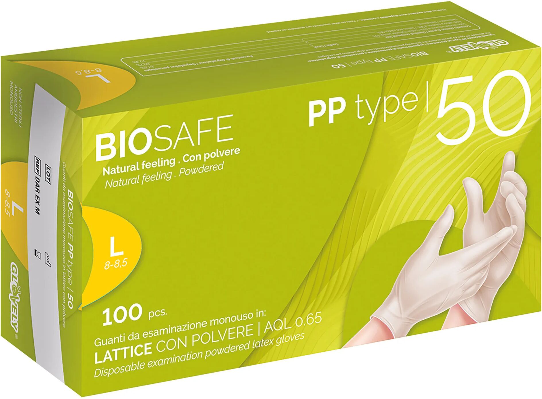 tecnomat 100 guanti monouso biosafe pp in lattice taglia l con polvere dpi cat iii 5 g