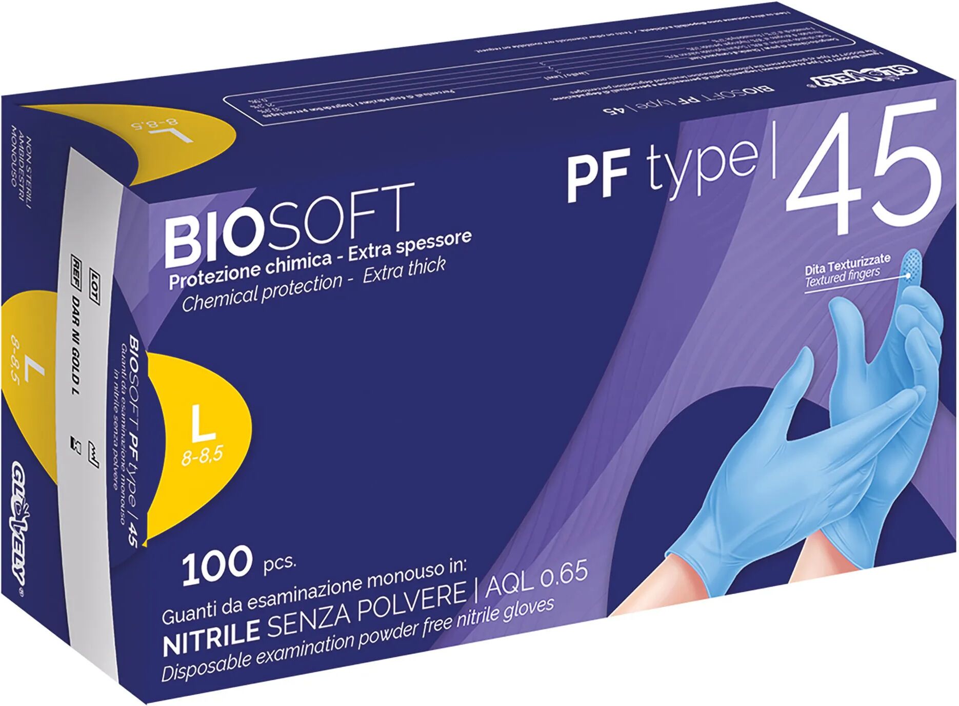 tecnomat 100 guanti monouso biosoft pf in nitrile blu taglia l senza polvere dpi cat iii 4,5 g