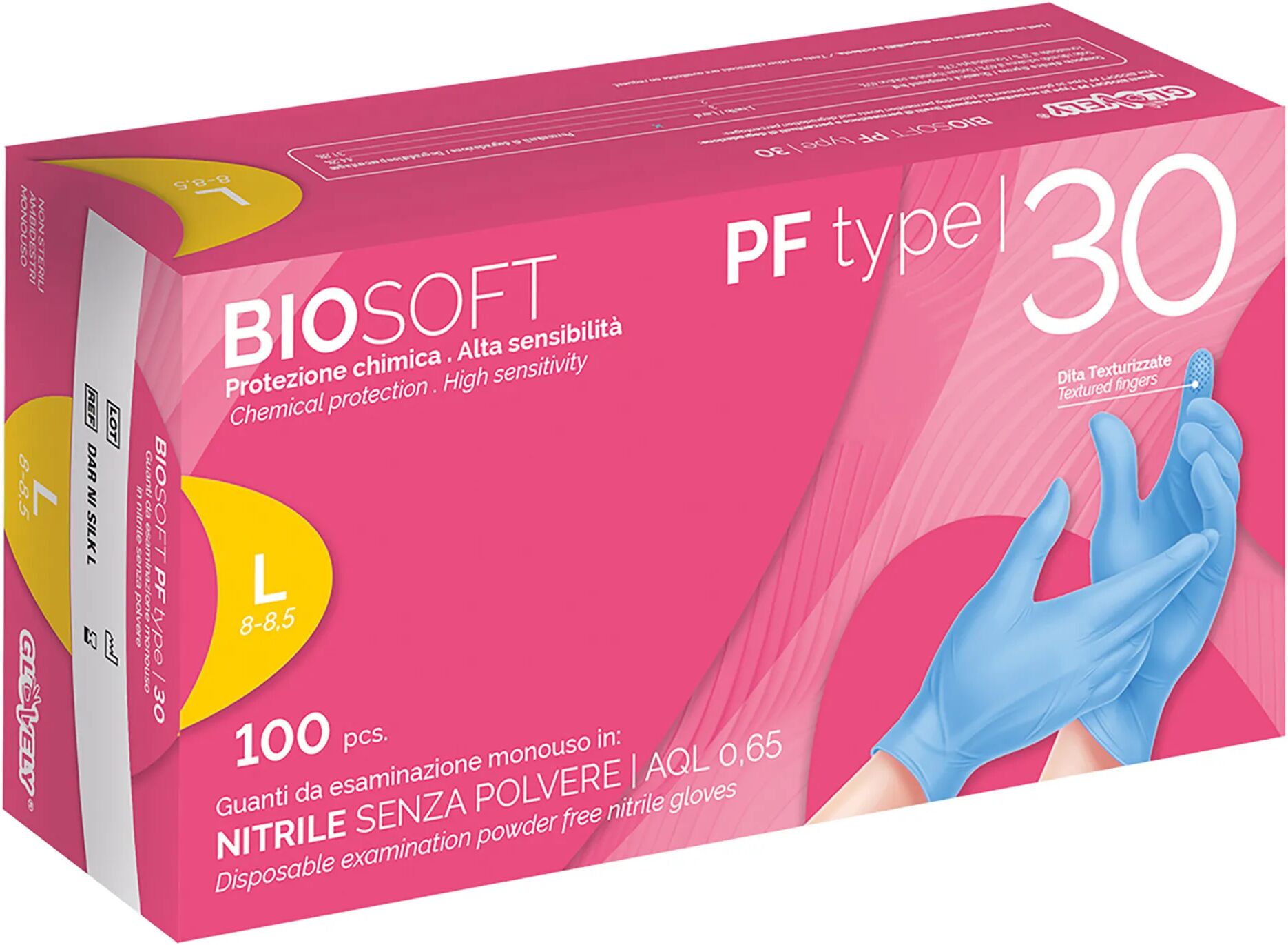 tecnomat 100 guanti monouso biosoft pf in nitrile blu leggero taglia l senza polvere dpi cat iii 3 g