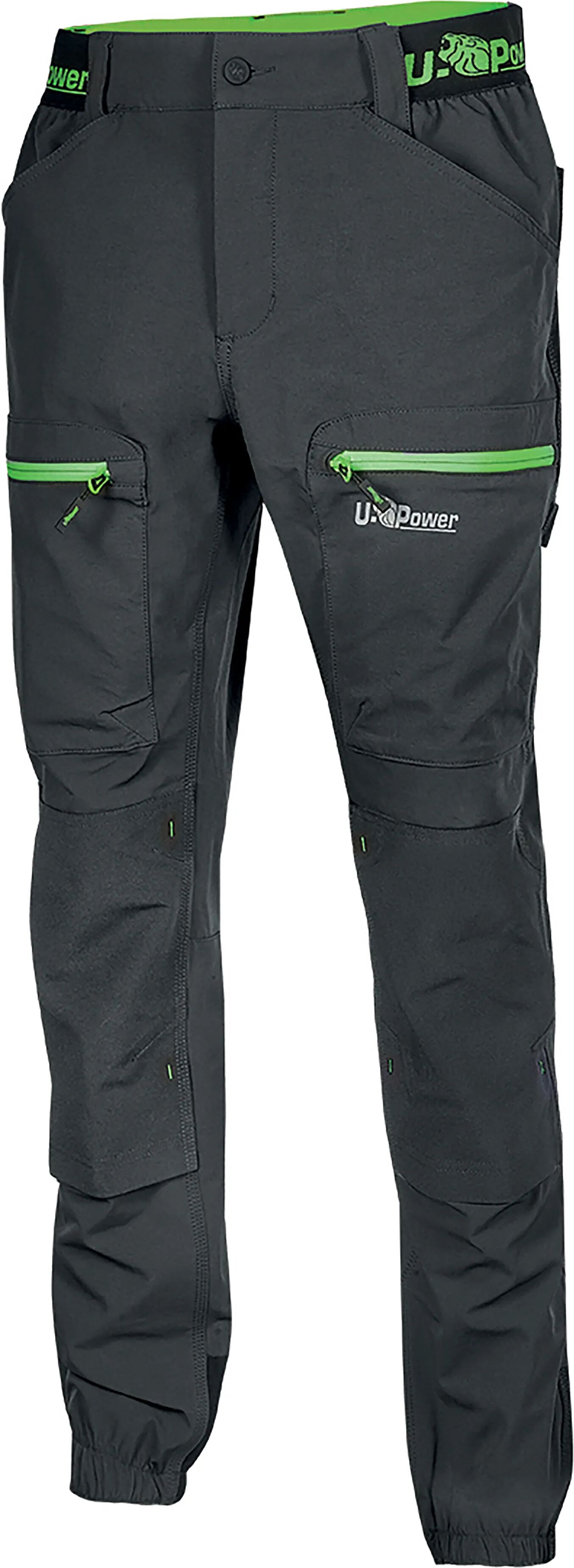 U-power PANTALONE HORIZON  TAGLIA XL COLORE GRIGIO INSERTI VERDI TESSUTO U-4 WAY STRETCH