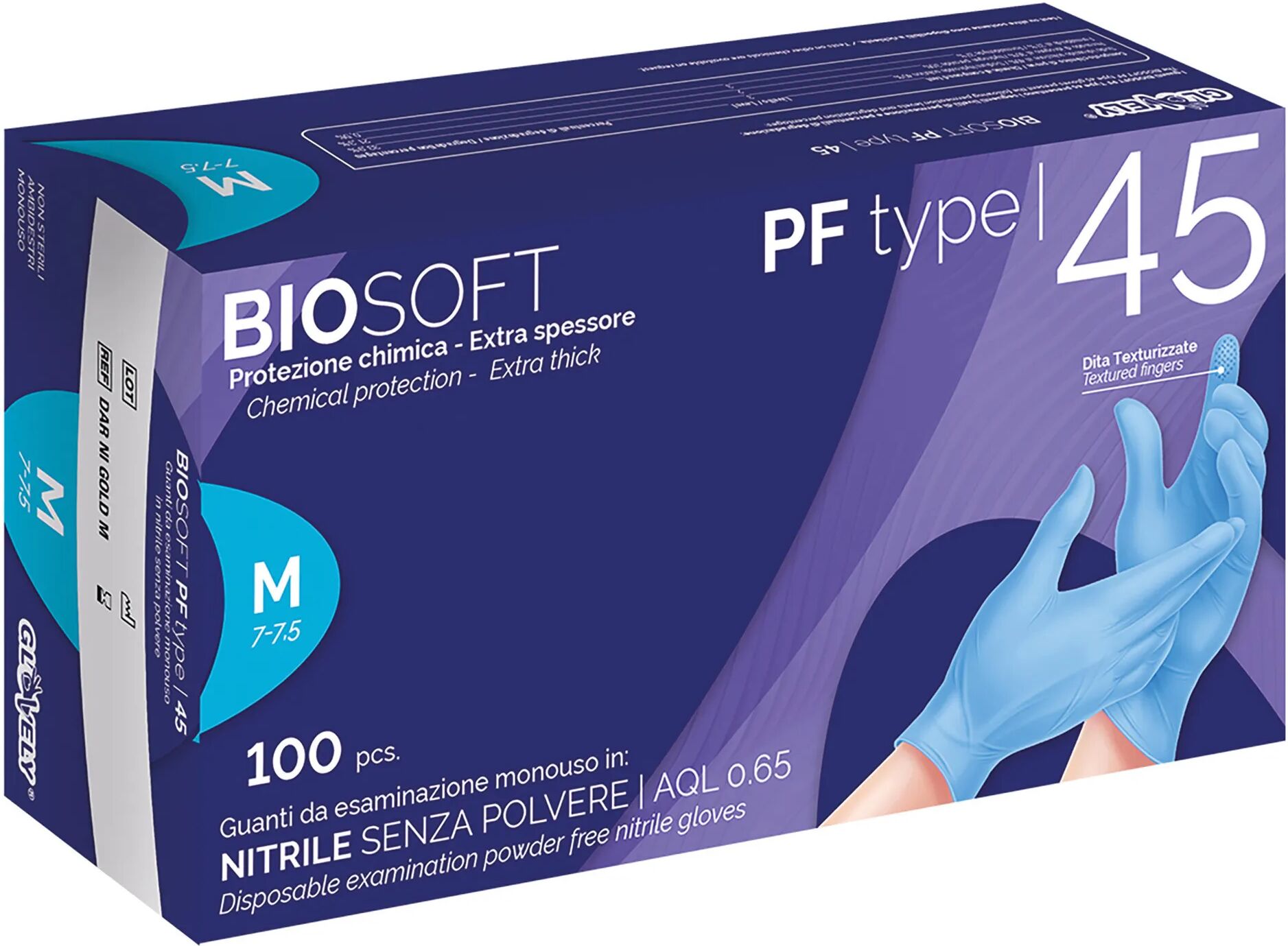 Tecnomat 100 GUANTI MONOUSO BIOSOFT PF IN NITRILE BLU TAGLIA M SENZA POLVERE DPI CAT III 4,5 g