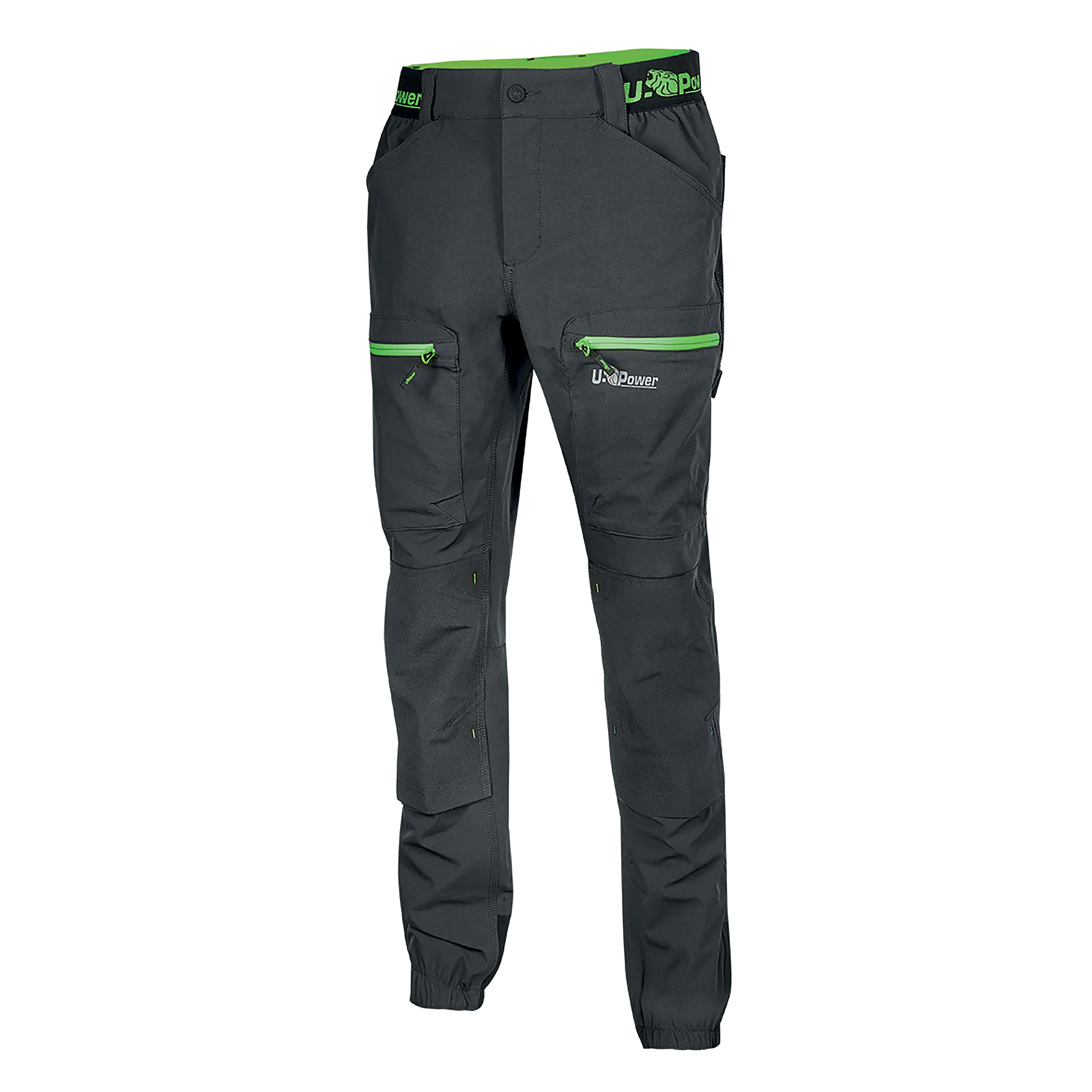 U-power PANTALONE HORIZON  TAGLIA S COLORE GRIGIO INSERTI VERDI TESSUTO U-4 WAY STRETCH