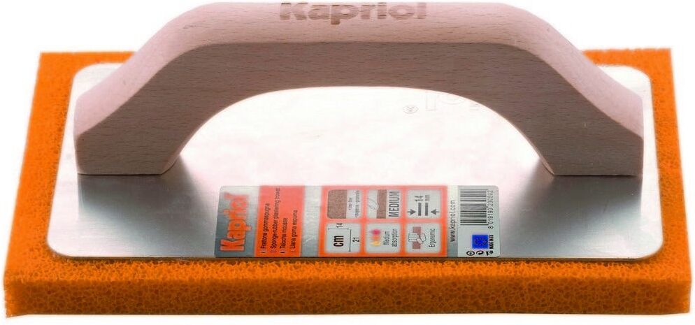 KAPRIOL Frattone 14x21 Cm  Spugna Arancio Cellula Media Assorbimento Alto Manico Legno KAPRIOL Frattone 14x21 Cm  Spugna Arancio Cellula Media Assorbimento Alto Manico Legno