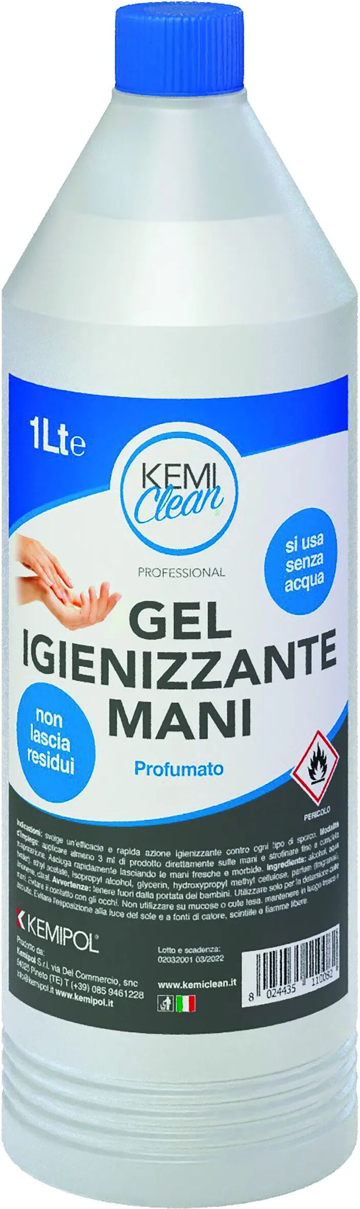 KEMIPOL Gel Igienizzante Alcolico Mani Kemiclear 1 L Senza Risciacquo