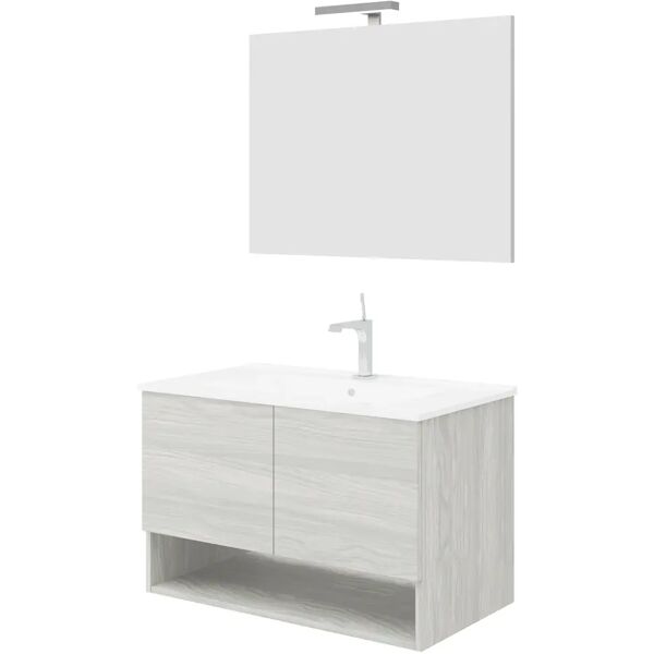 tecnomat mobile oslo 2 ante 80x50x46cm  rovere grigio lavabo in ceramica specchio filo luce