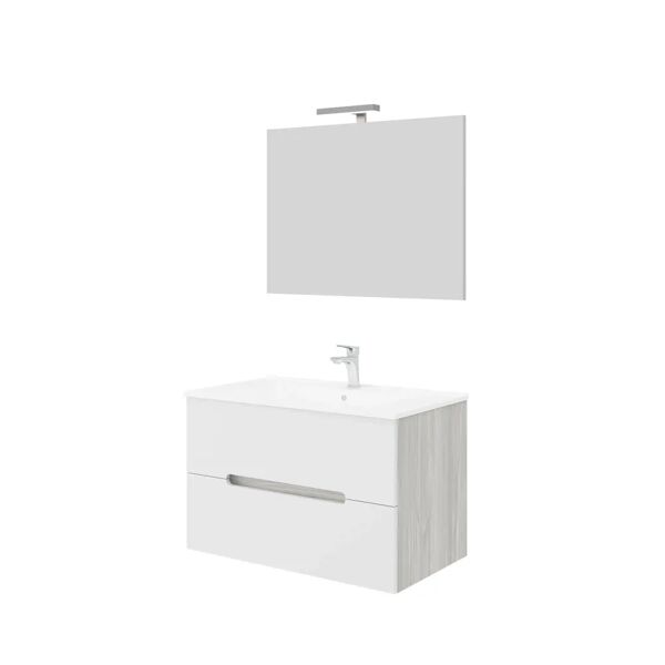 tecnomat mobile iris 2cassetti 80x53x46cm rovere grigio/bianco lavabo ceramica specchio filo luce