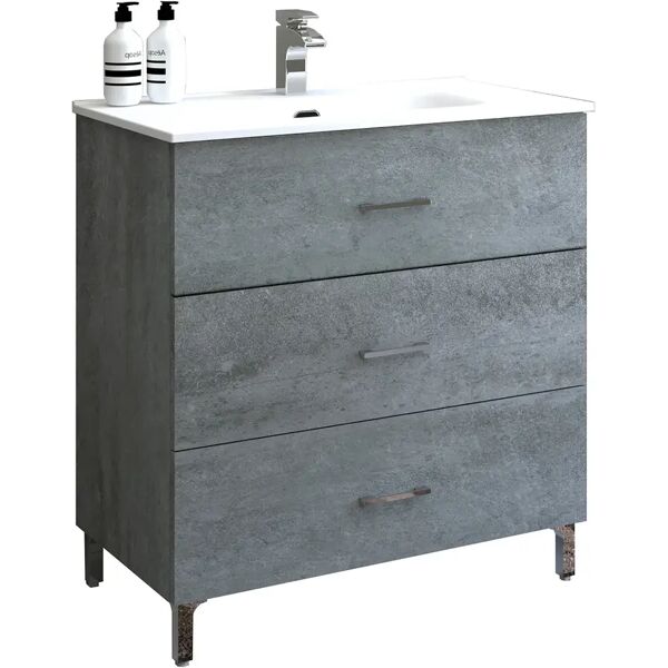 tecnomat base portalavabo con lavabo asya cemento con piedini 3 cassetti soft close 80x85x46 cm (lxhxp)