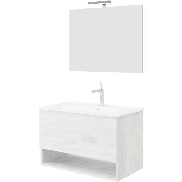 tecnomat mobile oslo 1 cassetto 80x53x46cm rovere bianco lavabo in ceramica specchio filo luce