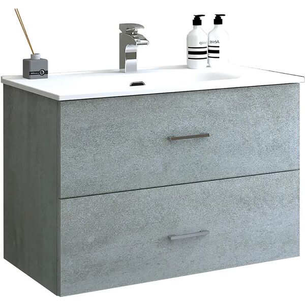 tecnomat base portalavabo con lavabo asya cemento 2 cassetti soft close 80x55x46 cm (lxhxp)