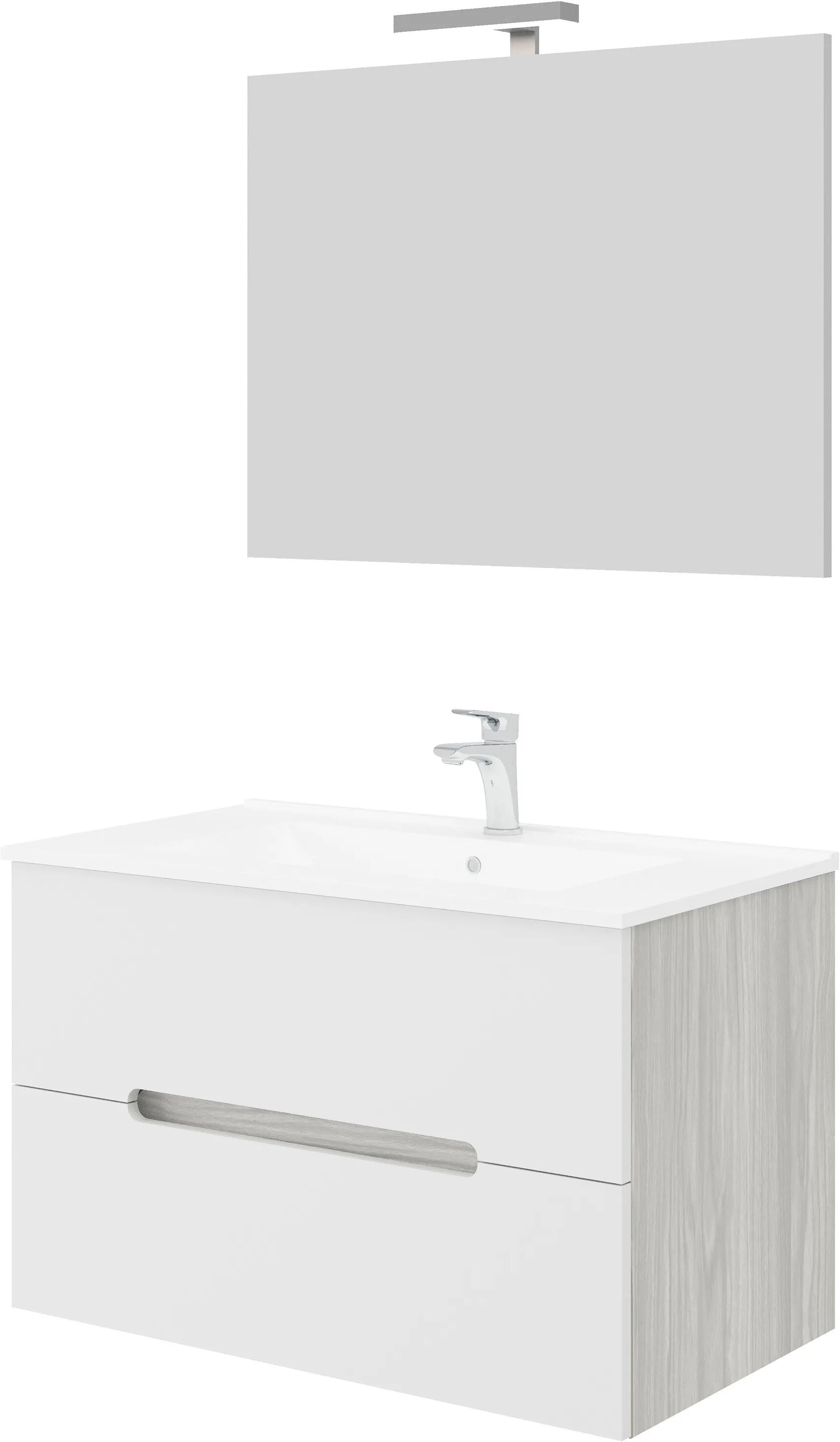 Tecnomat MOBILE IRIS 2CASSETTI 80x53x46cm ROVERE GRIGIO/BIANCO LAVABO CERAMICA SPECCHIO FILO LUCE