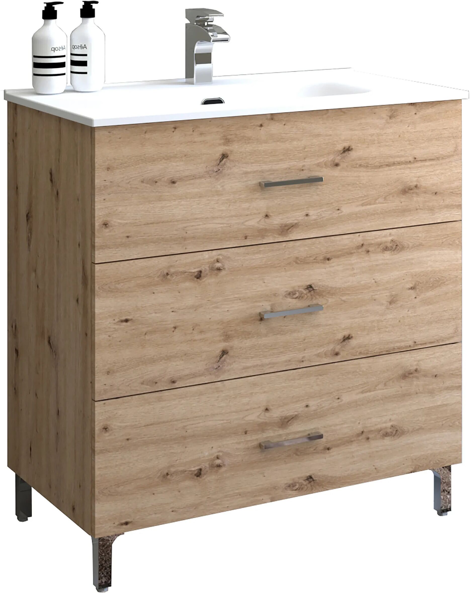 Tecnomat BASE PORTALAVABO CON LAVABO ASYA ROVERE CON PIEDINI 3 CASSETTI SOFT CLOSE 80x85x46 cm (LxHxP)