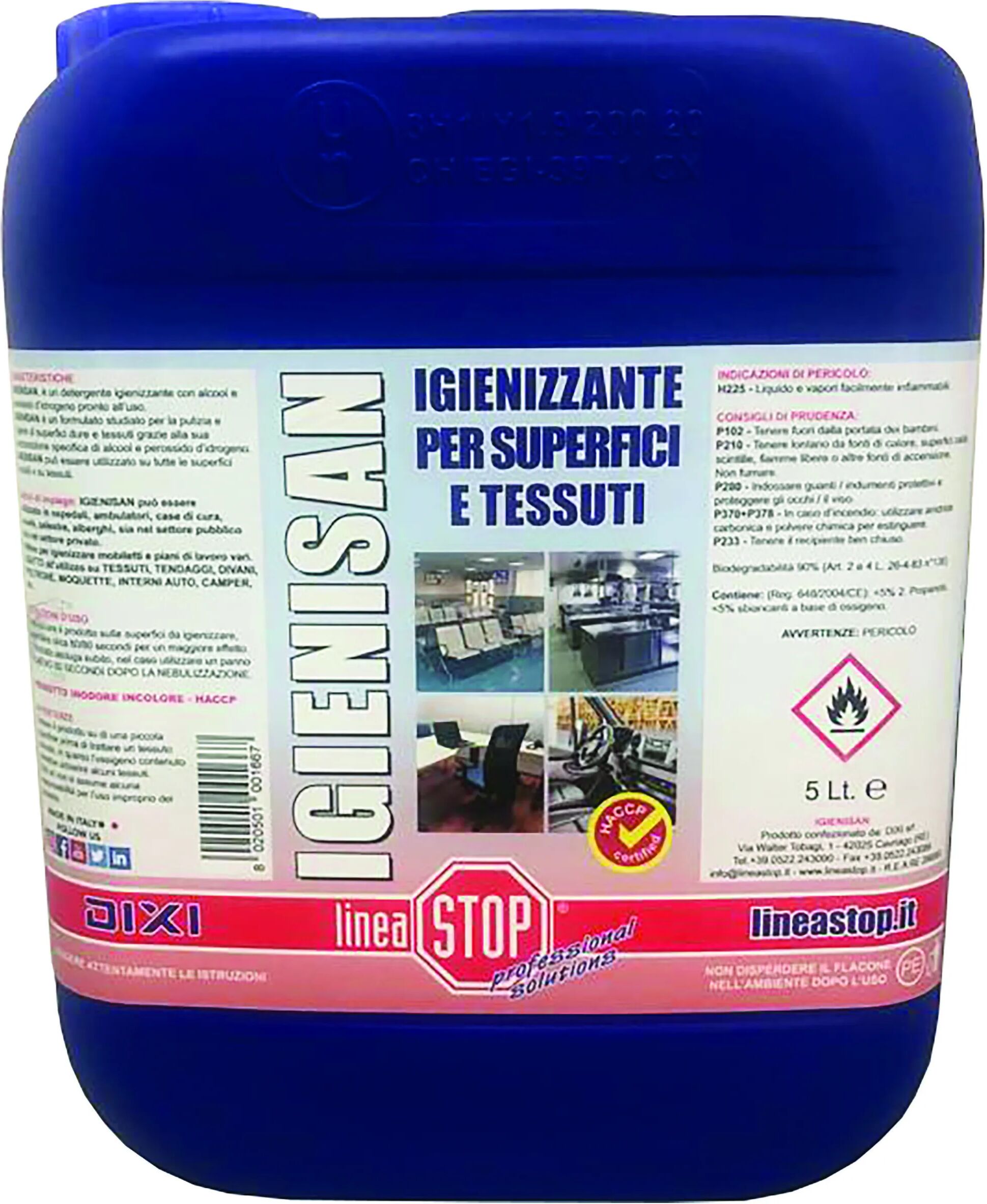 DIXI Igienizzante Igienisan  Haccp 5 L Base Alcol E Perossido H Per Tessuti E Superfici