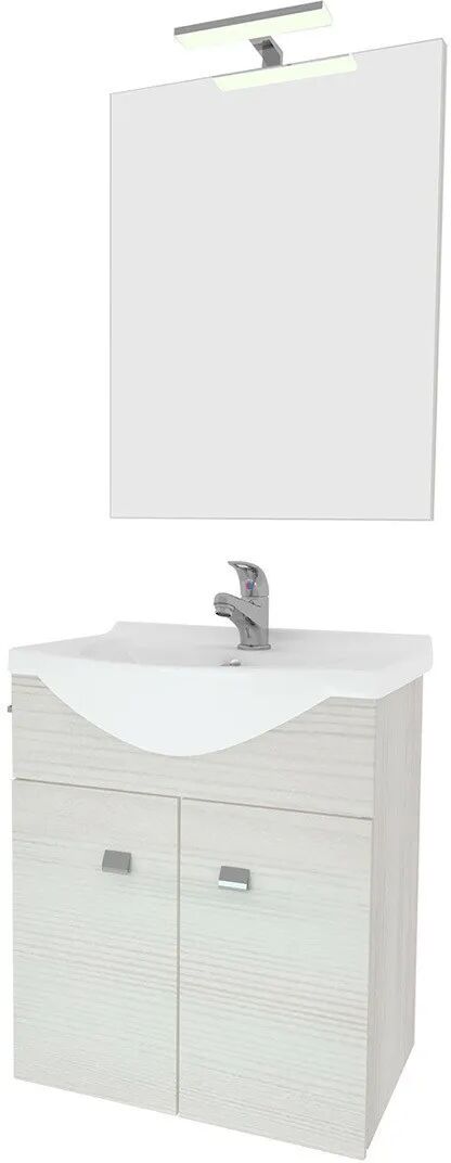 Mobile Bernie Sospeso Rovere Bianco 2 Ante 57x135x47,50 Cm (Lxhxp) Lavabo E Specchio