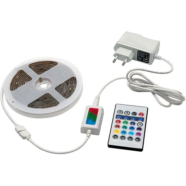 tecnomat kit strip led rgb 21,6w 3 m 24v con alimentatore e radiocontroller ip65