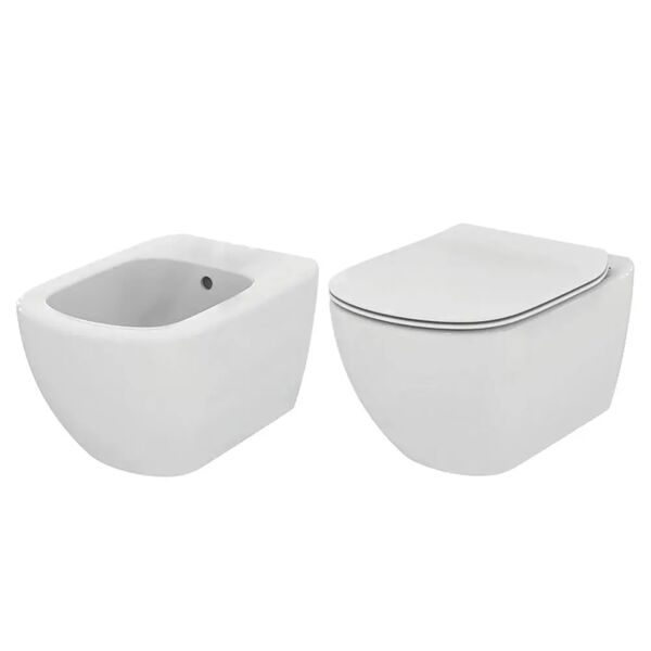 tecnomat vaso e bidet serie tesi design sospesi in ceramica bianca con sedile termoindurente