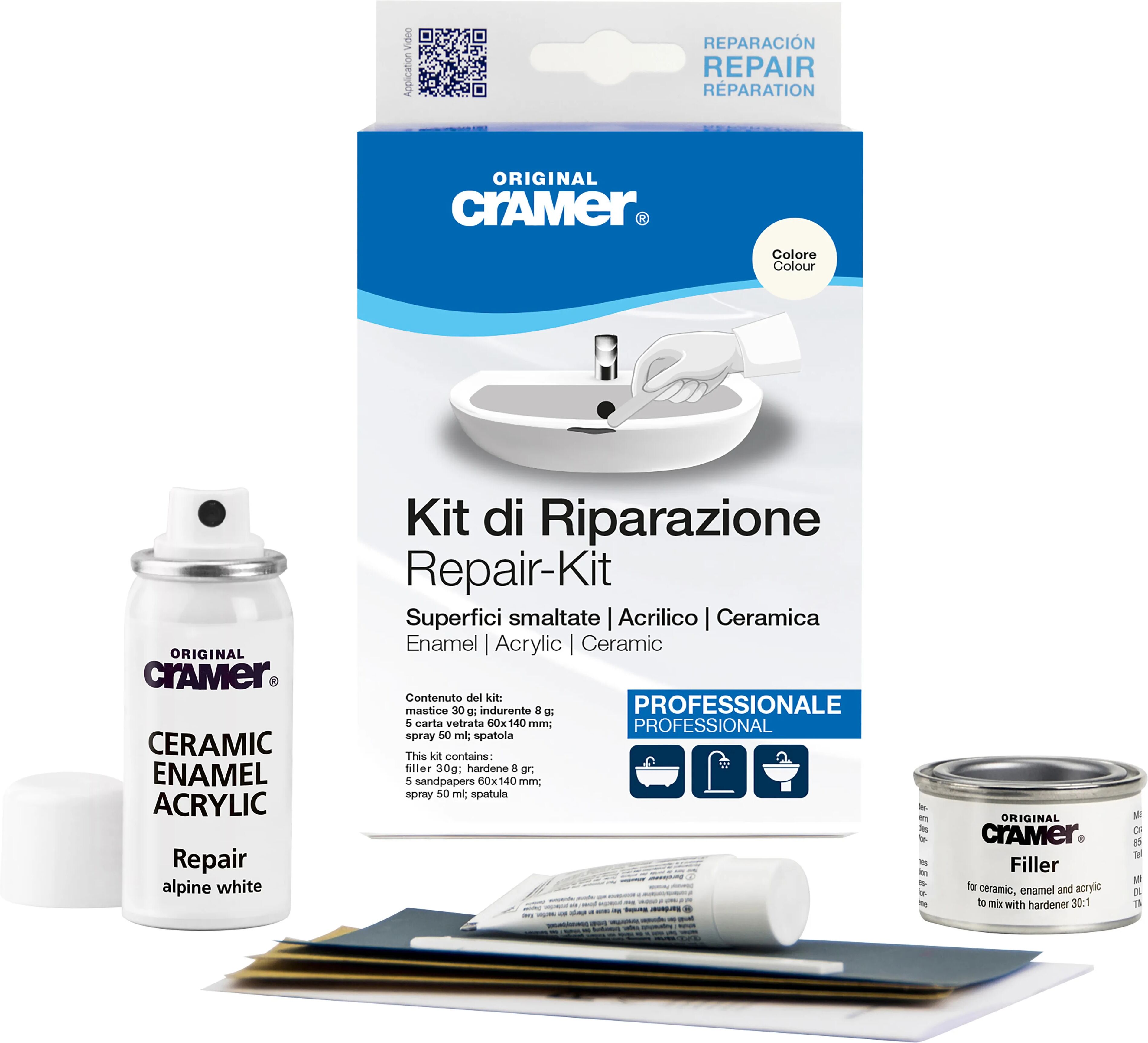 cramer kit di riparazione  per ceramiche  acrilico e smalto colore bianco