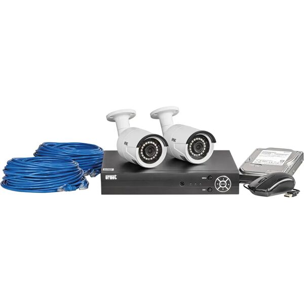 urmet kit tvcc  ip 5 mpx poe 8 canali con 2 telecamere bullet 3,6 mm e 2 matasse cavo 20 m cat5e