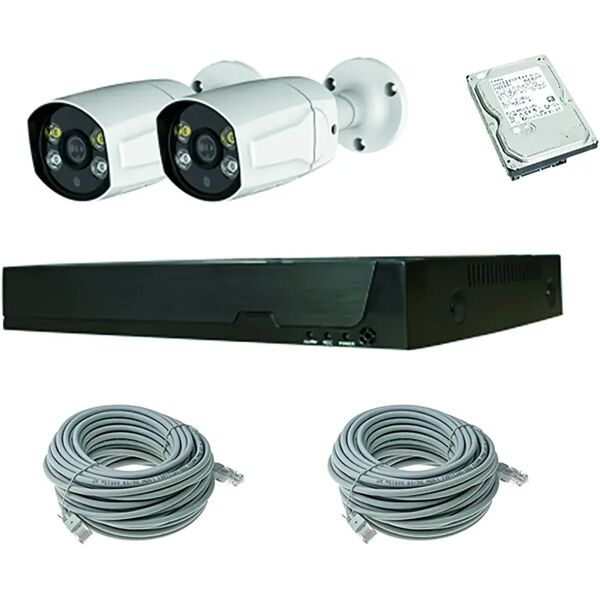 proxe kit tvcc nvr ip poe 4 canali 5 mpx con 2 telecamere bullet hd 1 tb e 2 cavi rete cat5 da 20 m