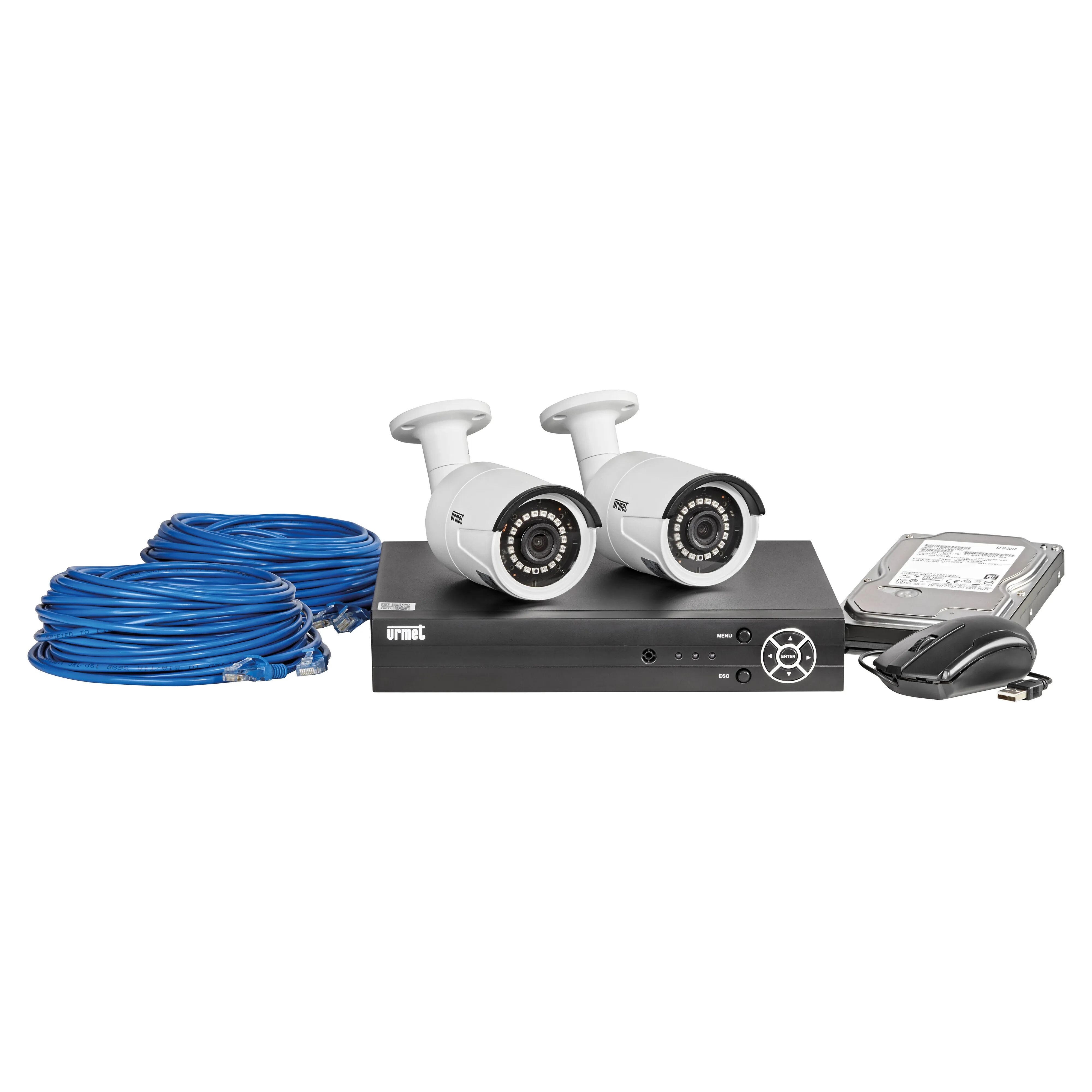 Urmet KIT TVCC  IP 5 Mpx POE 8 CANALI CON 2 TELECAMERE BULLET 3,6 mm E 2 MATASSE CAVO 20 m CAT5e