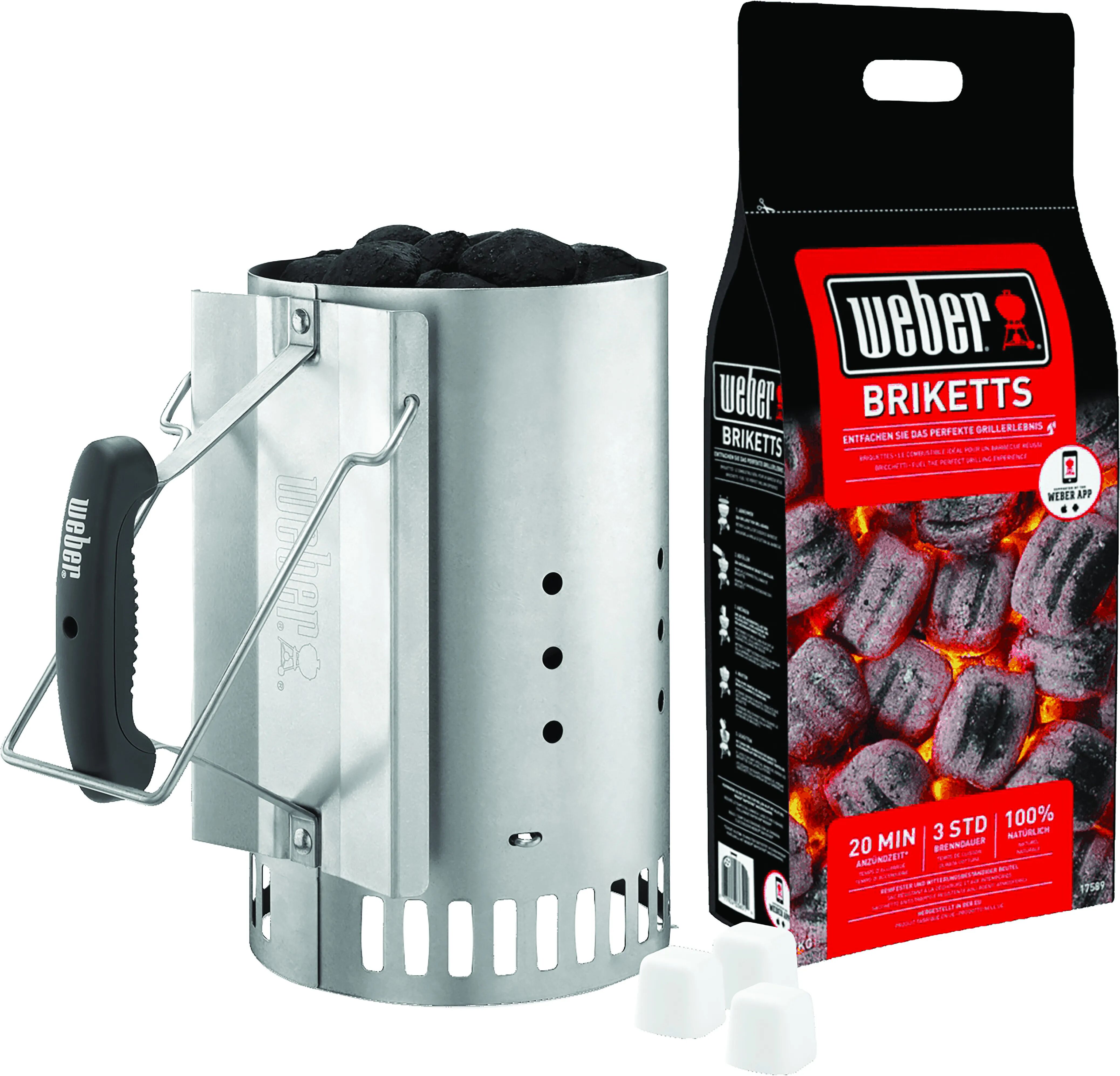 Weber KIT WEBER CIMINIERA DI ACCENSIONE PIU' BRICCHETTI 2 kg PIU' ACCENDI FUOCO 3 CUBETTI