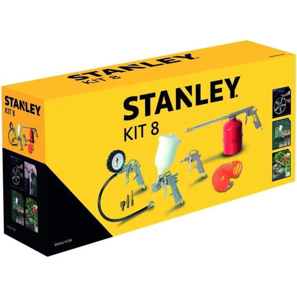 stanley kit pneumatico 8 pezzi  4 pistole tubo spirale 3 aghi per il gonfiaggio