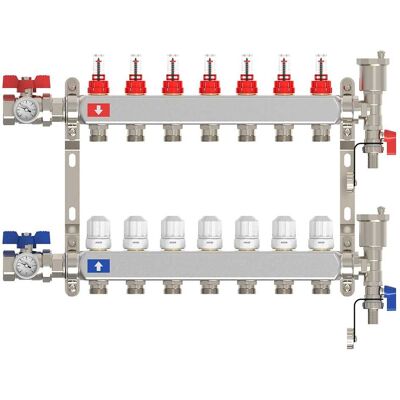 Tecom COLLETTORE PREMONTATO INOX 304 PER IMPIANTO RADIANTE INGRESSO 1'' 7 VIE 3/4'' EUROKONO Tecom COLLETTORE PREMONTATO INOX 304 PER IMPIANTO RADIANTE INGRESSO 1'' 7 VIE 3/4'' EUROKONO