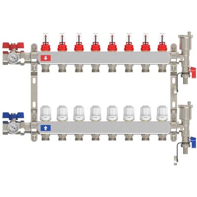 Tecom COLLETTORE PREMONTATO INOX 304 PER IMPIANTO RADIANTE INGRESSO 1'' 8 VIE 3/4'' EUROKONO Tecom COLLETTORE PREMONTATO INOX 304 PER IMPIANTO RADIANTE INGRESSO 1'' 8 VIE 3/4'' EUROKONO