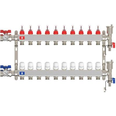 Tecom COLLETTORE PREMONTATO INOX 304 PER IMPIANTO RADIANTE INGRESSO 1'' 10 VIE 3/4'' EUROKONO Tecom COLLETTORE PREMONTATO INOX 304 PER IMPIANTO RADIANTE INGRESSO 1'' 10 VIE 3/4'' EUROKONO