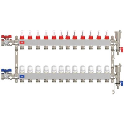 Tecom COLLETTORE PREMONTATO INOX 304 PER IMPIANTO RADIANTE INGRESSO 1'' 12 VIE 3/4'' EUROKONO Tecom COLLETTORE PREMONTATO INOX 304 PER IMPIANTO RADIANTE INGRESSO 1'' 12 VIE 3/4'' EUROKONO