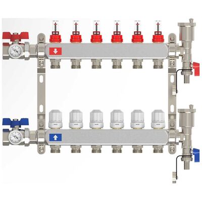 Tecom COLLETTORE PREMONTATO INOX 304 PER IMPIANTO RADIANTE INGRESSO 1'' 6 VIE 3/4'' EUROKONO Tecom COLLETTORE PREMONTATO INOX 304 PER IMPIANTO RADIANTE INGRESSO 1'' 6 VIE 3/4'' EUROKONO