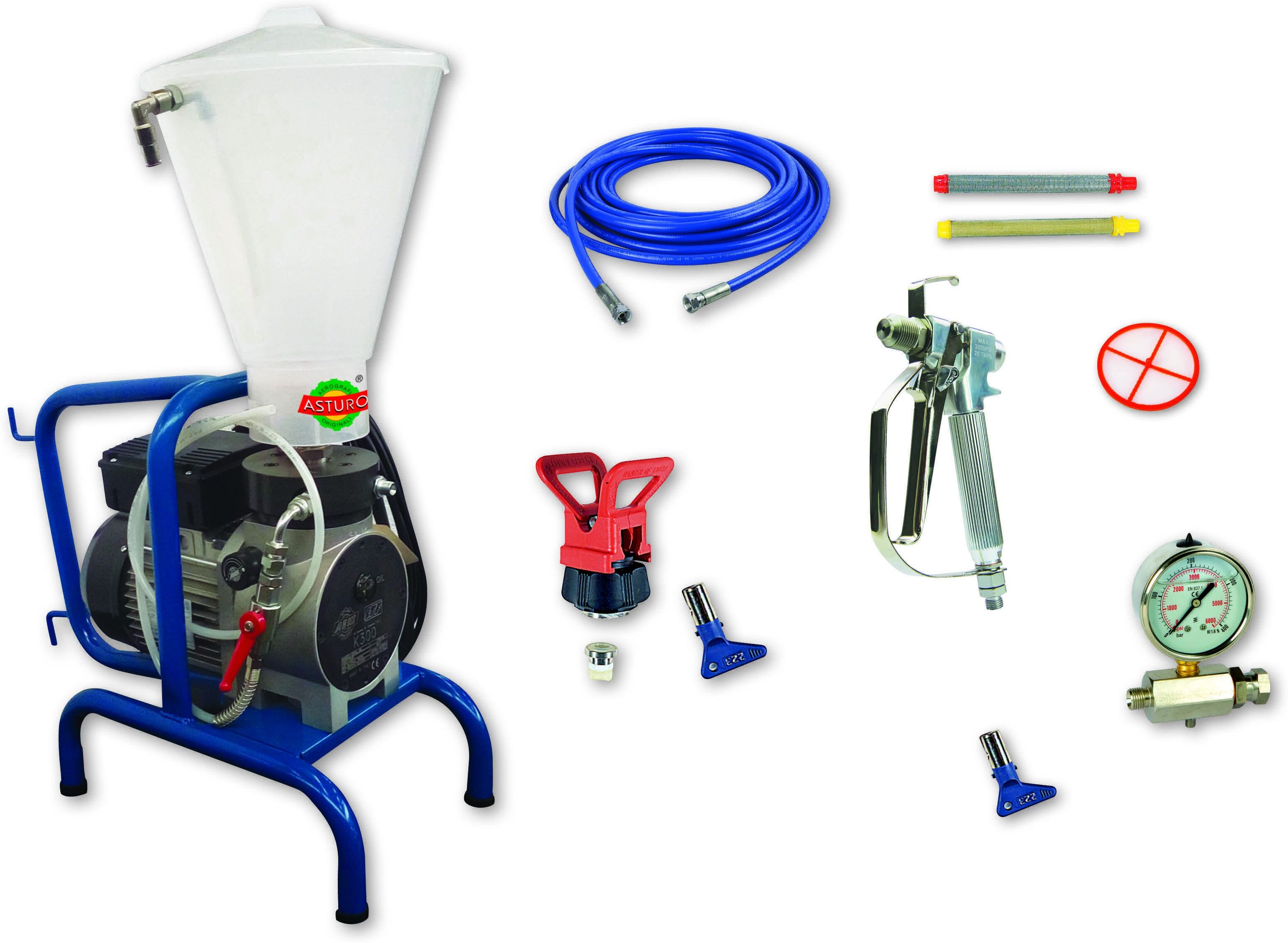 Pistola 750 W Asturo K 300 Kit Pompa Airless Elettrica Membrana Con Kit Di Verniciatura Pistola 750 W Asturo K 300 Kit Pompa Airless Elettrica Membrana Con Kit Di Verniciatura