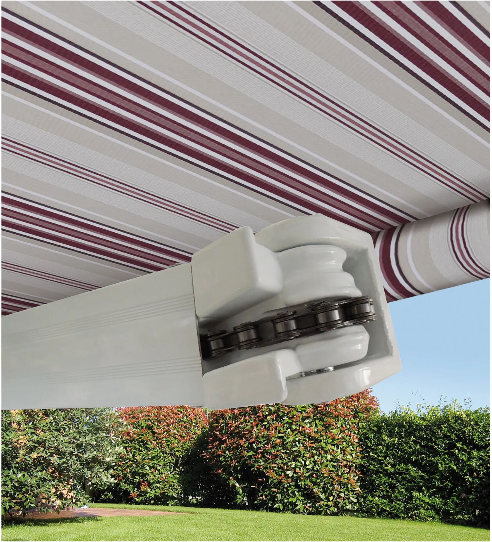 Tecnomat TENDA DA SOLE A BARRA QUADRA RIGATO BORDEAUX BRACCIO CON CATENA 295x200 cm (LxP)