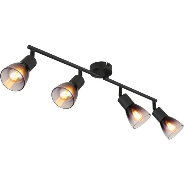 tecnomat barra 4 luci globo lighting davola 4xe27 fino a 25w metallo nero e vetro fume'