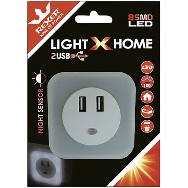 tecnomat punto luce led rexer con 2 prese usb e sensore notturno 100 lumen dimensioni 7,5x7,5x6,5 cm