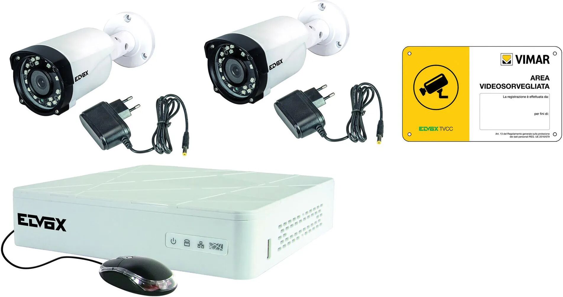 tecnomat kit tvcc ahd vimar 4 canali hard disk 1 tb 2 telecamere bullet ahd 2 alimentatori12 vdc 1a