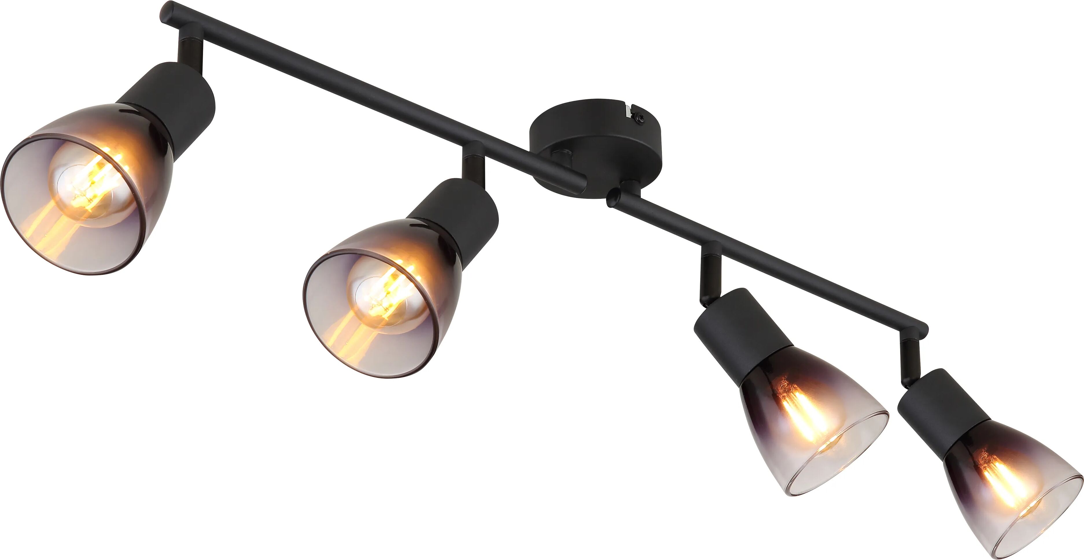 Tecnomat BARRA 4 LUCI GLOBO LIGHTING DAVOLA 4xE27 FINO A 25W METALLO NERO E VETRO FUME'