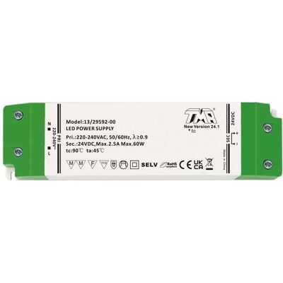 Elcart LED DRIVER TMR DA INTERNO/INCASSO SLIM 60W 24VCC IP20 PER STRIP LED MAX 5W 24V Elcart LED DRIVER TMR DA INTERNO/INCASSO SLIM 60W 24VCC IP20 PER STRIP LED MAX 5W 24V