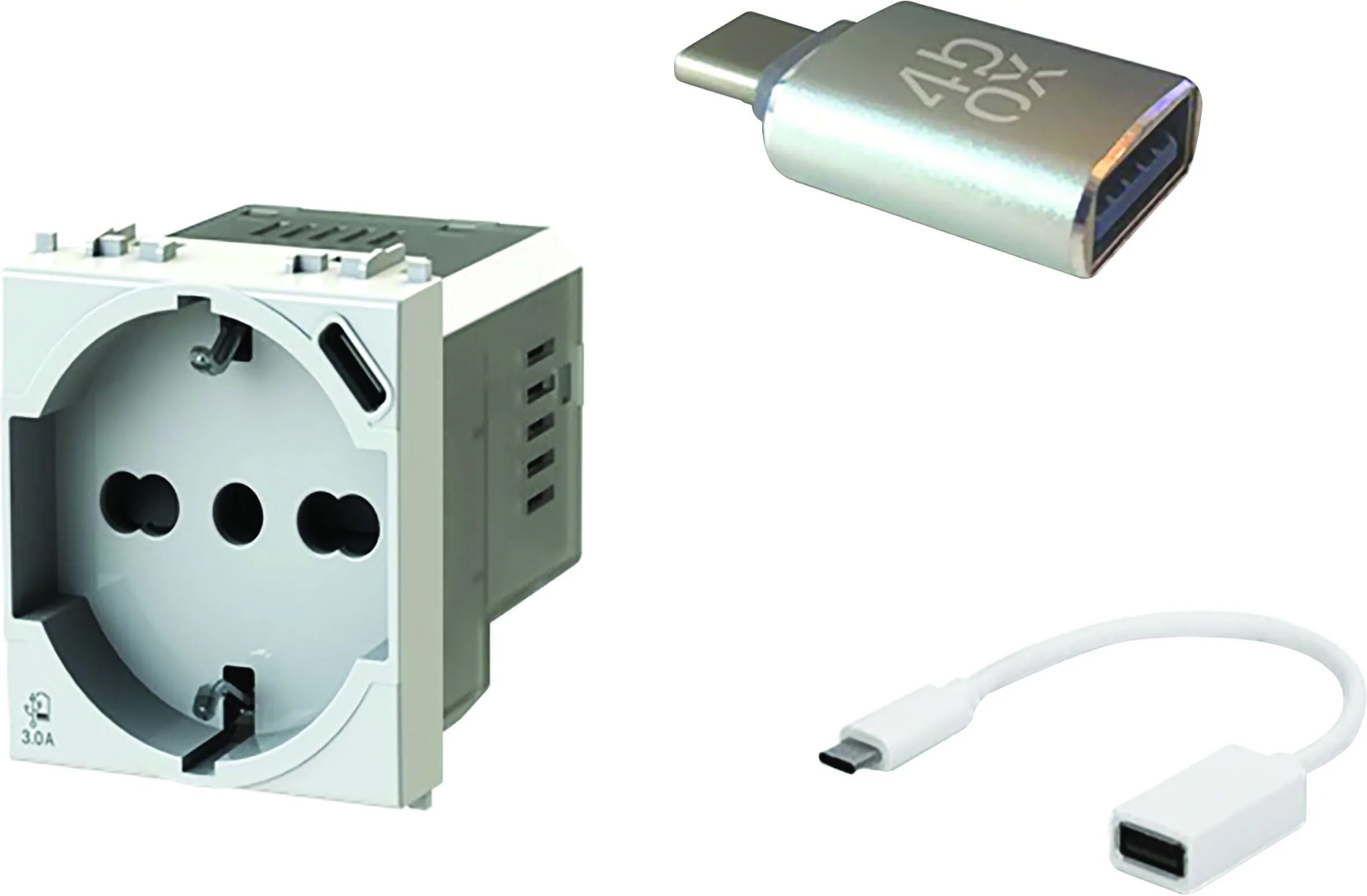 4BOX Presa Schuko  Con Usb P40 Usb Da 3a Con Cavo Adattatore Usb C Compatibile Plana 4BOX Presa Schuko  Con Usb P40 Usb Da 3a Con Cavo Adattatore Usb C Compatibile Plana