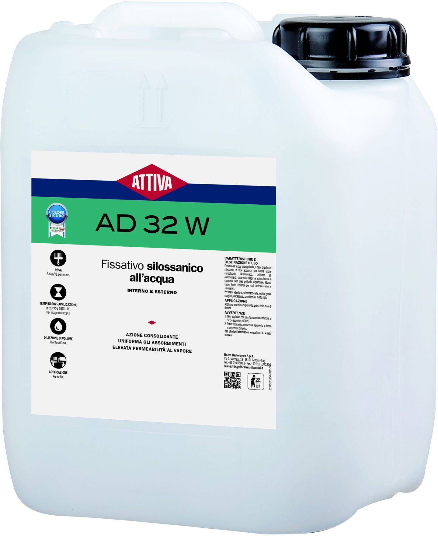 ATTIVA Fissativo Silossanico  Ad32w 5 L All'Acqua Per Esterno 5-6 M² Con 1 L ATTIVA Fissativo Silossanico  Ad32w 5 L All'Acqua Per Esterno 5-6 M² Con 1 L