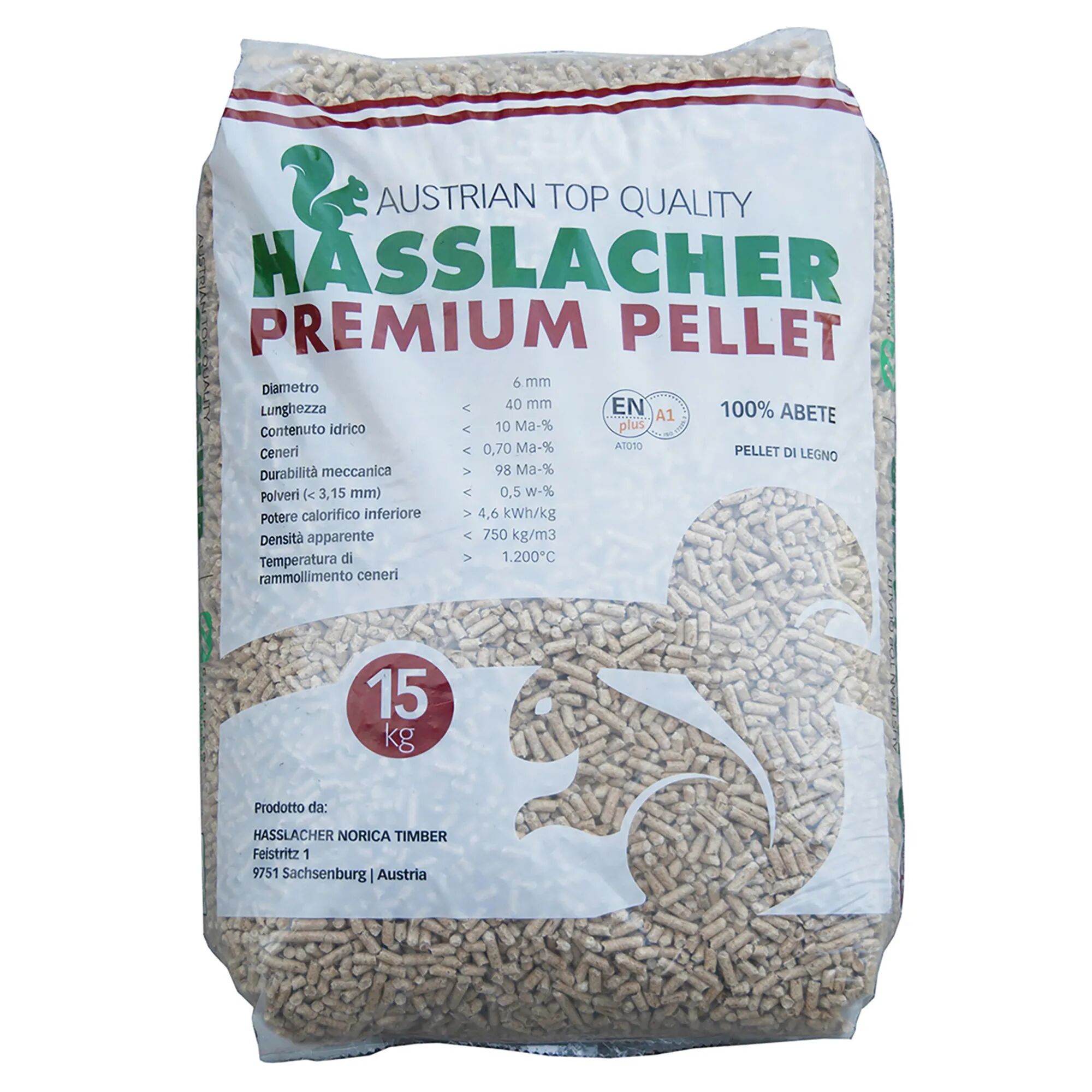 Pellet Hasslacher Premium 100% Abete En Plus A1 15 Kg