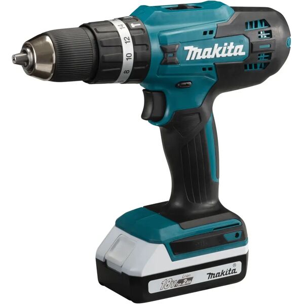 makita trapano battente  18 v hp488d008 2 batterie litio 2 ah set 70 accessori in valigetta