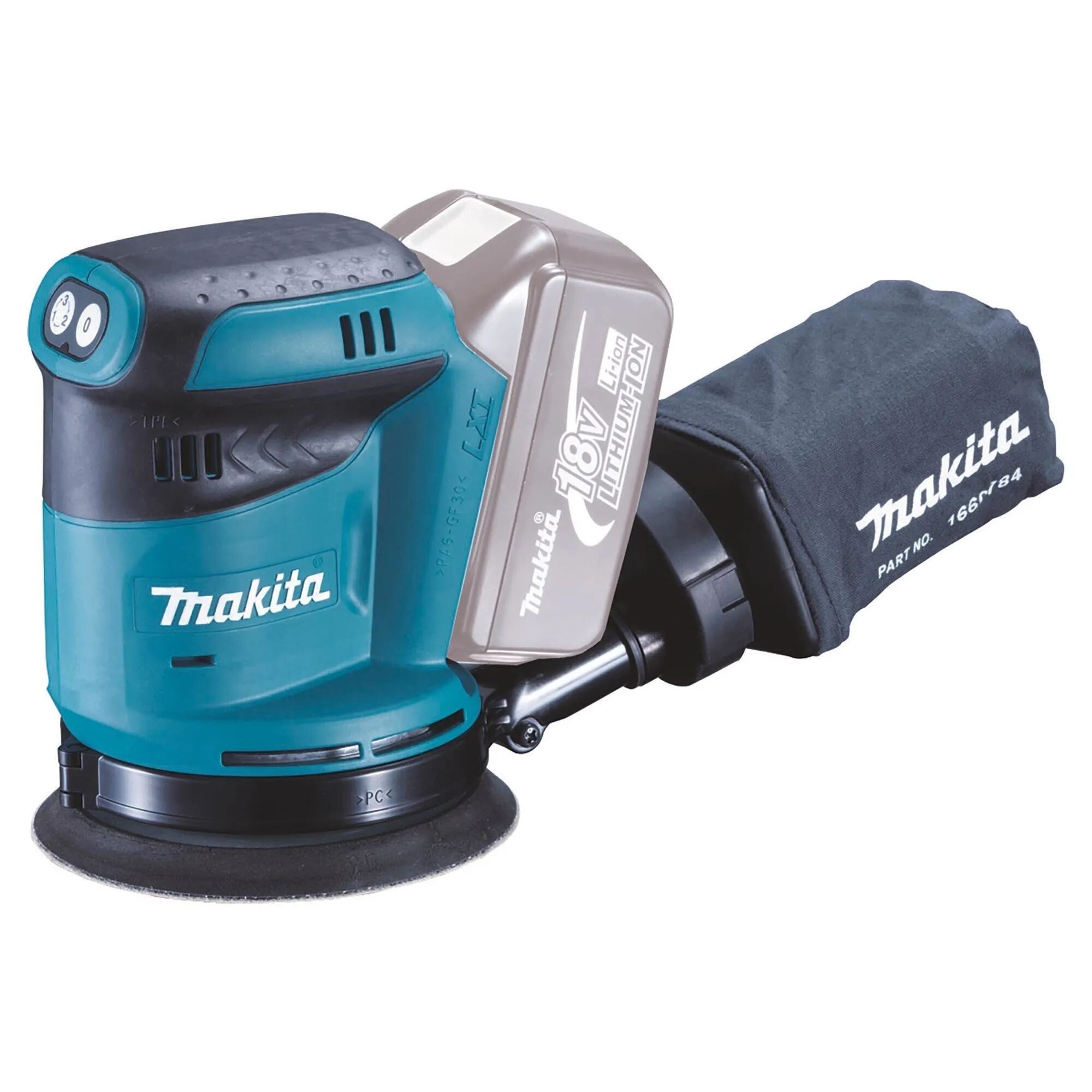 makita levigatrice orbitale  18 v a batteria litio corpo macchina in valigetta