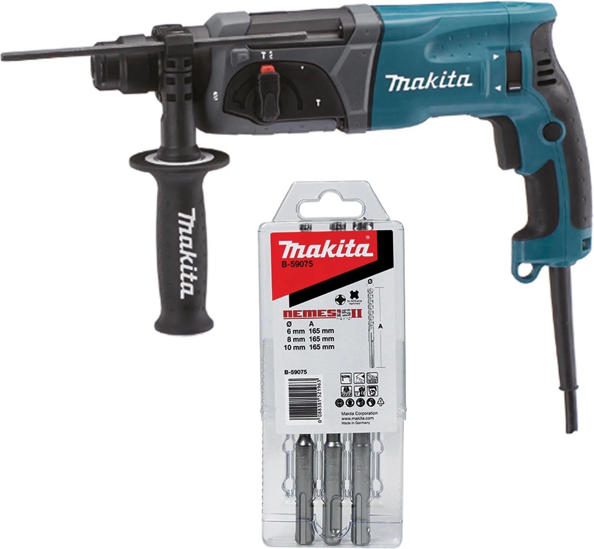 makita tassellatore scalpellatore  hr2470 3 funzioni 780 w con set punte sds plus 2,4 j