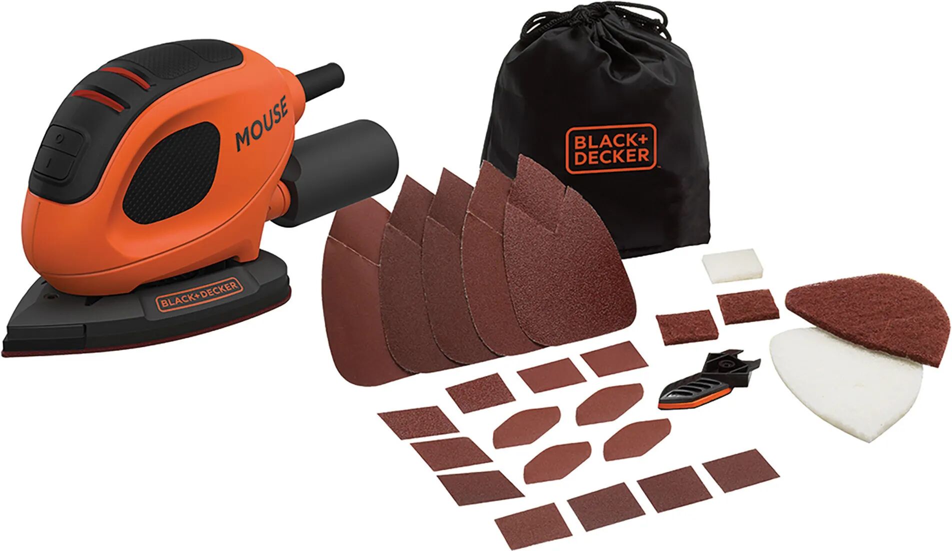 black & decker levigatrice mouse palmare b&d 55 w orbitale delta 1,5 mm 11000 giri/min con 15 accessori