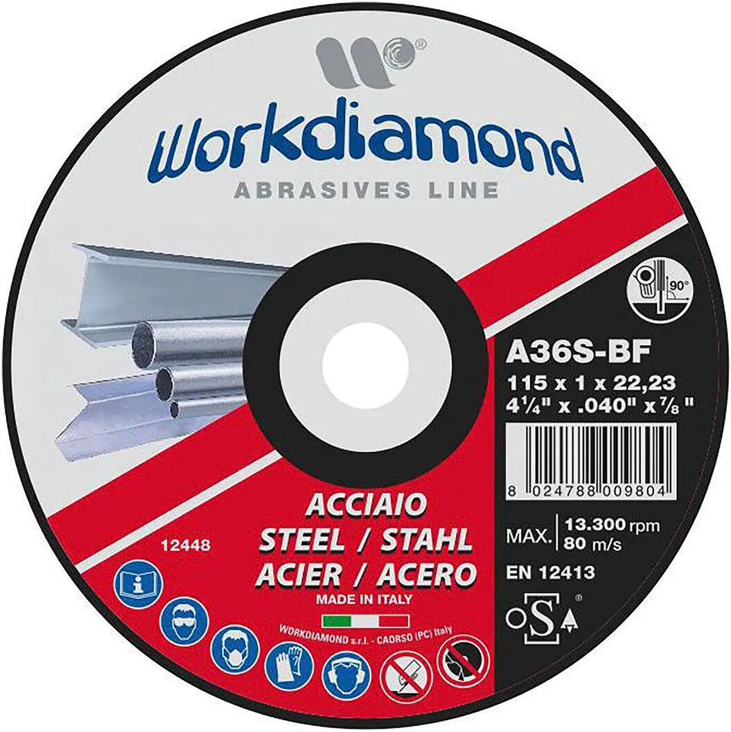 WORKDIAMOND Disco Abrasivo 115 Mm  Spessore 1 Mm Taglio Metallo