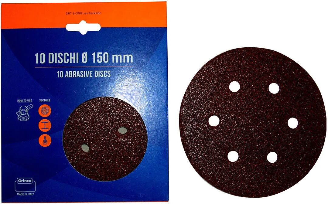 10 Dischi Abrasivi 150 Mm Grana 120 6 Fori Con Velcro