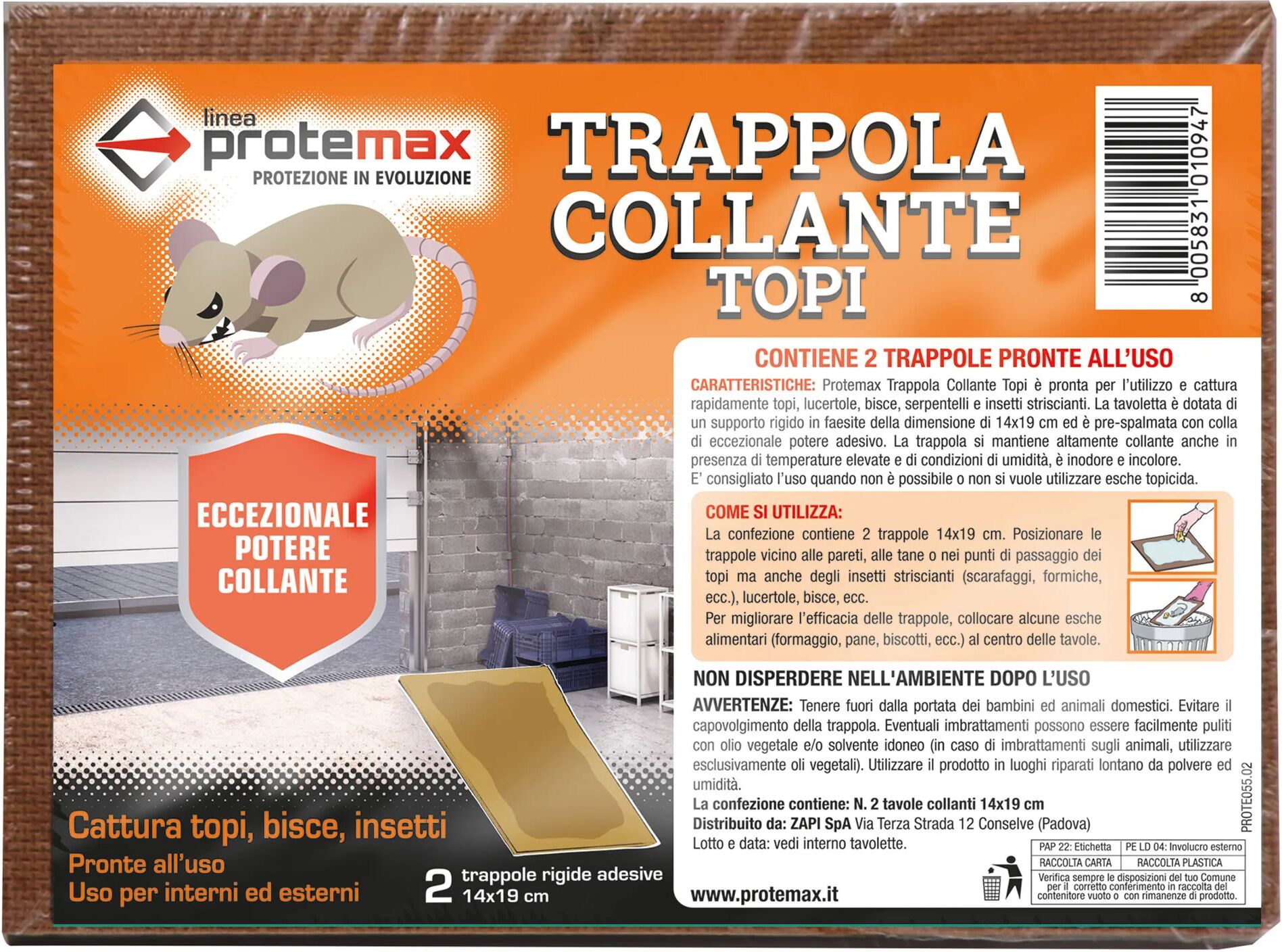 tecnomat mini trappole collanti protemax per topi pronte all'uso 2 pezzi