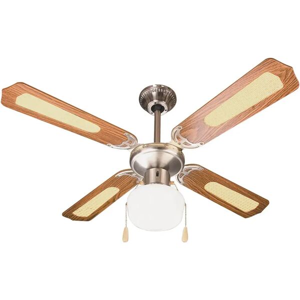 tecnomat ventilatore da soffitto 4 pale Ø 107 cm marrone con rattan luce e comando a cordicella