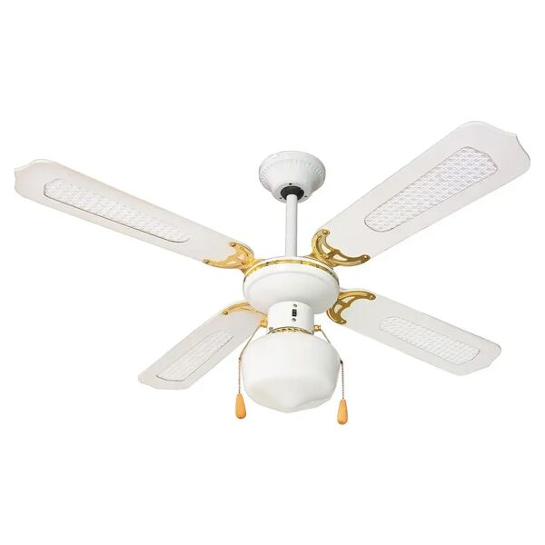 tecnomat ventilatore da soffitto 4 pale Ø 107 cm bianco con rattan luce e comando a cordicella