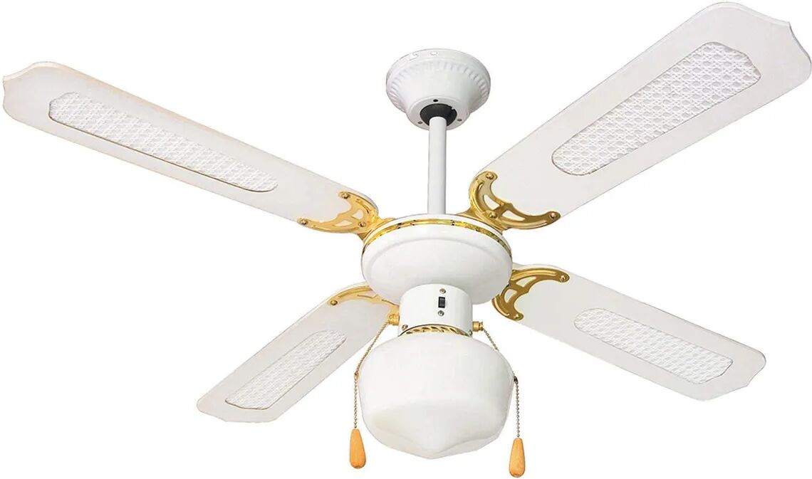 tecnomat ventilatore da soffitto 4 pale Ø 107 cm bianco con rattan luce e comando a cordicella